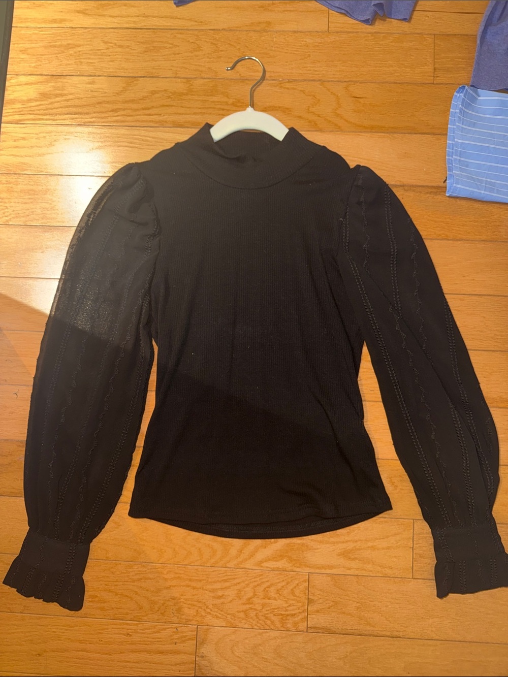 Heartloom Black Puff Sleeve Mock Neck Top